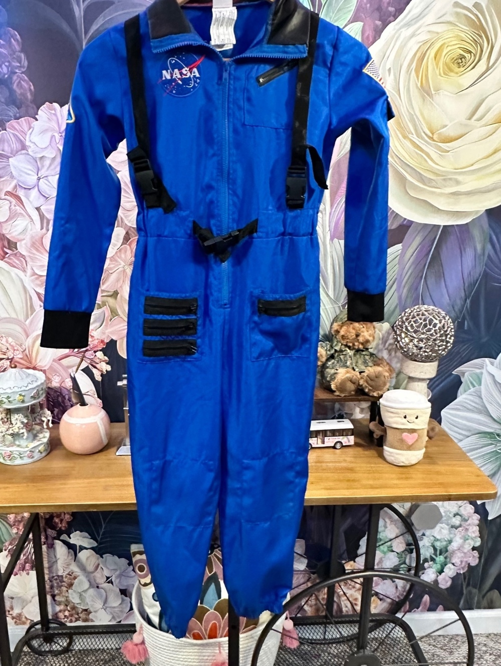 NASA Spirit Kids Medium Blue Astronaut Costume Jumpsuit with Patches and Zipper